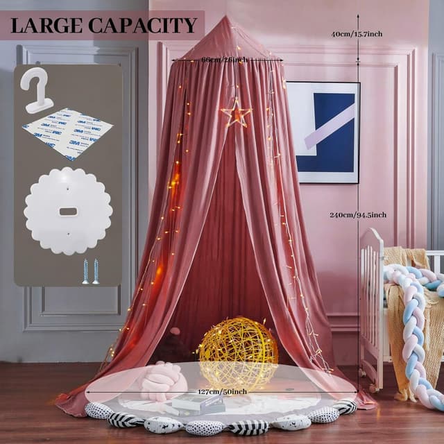 Detalle de Ginkago Baldachin fürs Kinderzimmer – Baby-Betthimmel als Spiel- & Leseecke, 280 cm hoch (Rot)