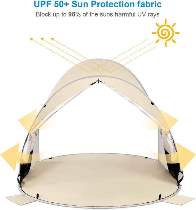 Detalle 2 de Wolfwise Tenda pop-up istantanea per 3-4 persone con UPF 50+ beige, riparo portatile per spiaggia e trekking