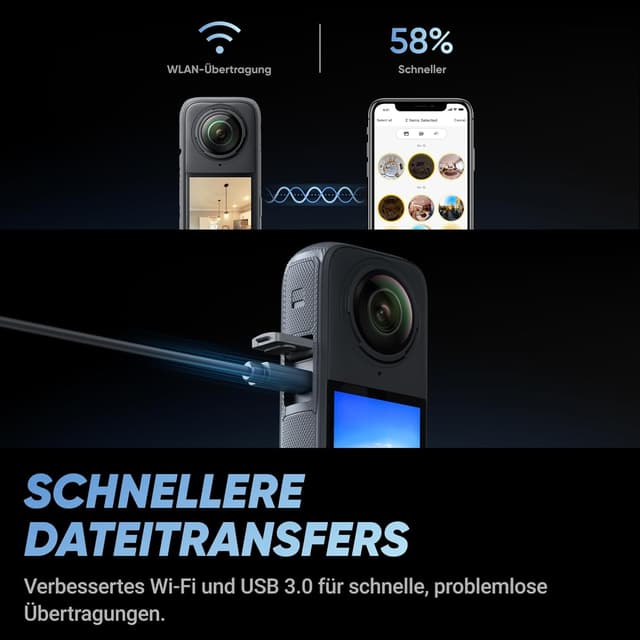 Detalle 2 de Insta360 X4 Virtuelle Touren-Bundle (72 MP) für 360°-Fotos & Videos – mit auswechselbarem 2290 mAh Akku