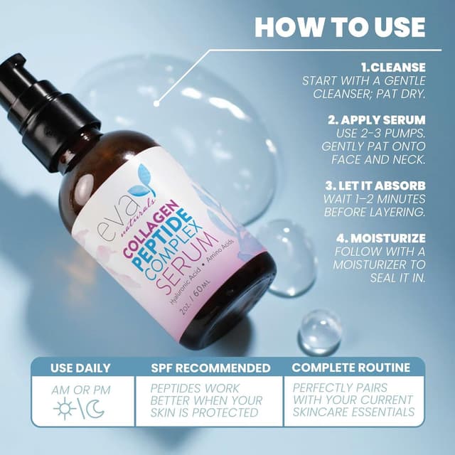 Detalle de Eva Naturals Multi Peptide Face Serum (2 oz, 2-Pack) — Anti-Aging Collagen Peptides, Fragrance-Free