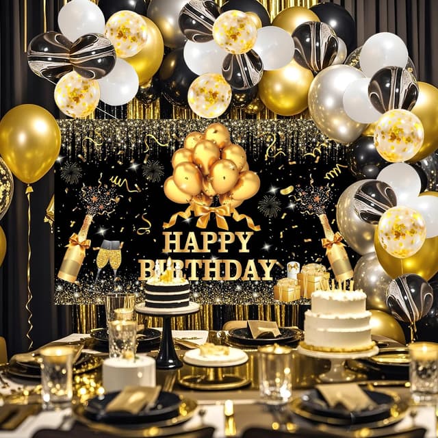 Thumbnail 5 de YinQin Black Gold 63 PCS Birthday Balloons