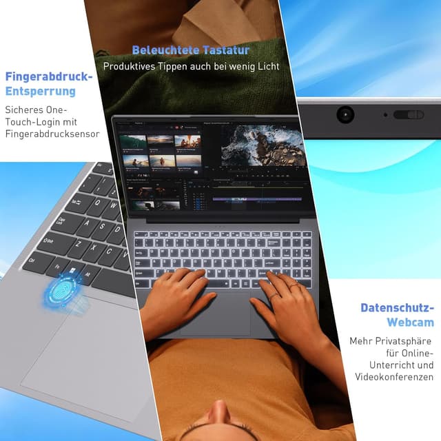 Detalle de Auusda Laptop 15,6 Zoll (16 GB RAM, 512 GB SSD) mit Fingerabdrucksensor für Schule & Büro
