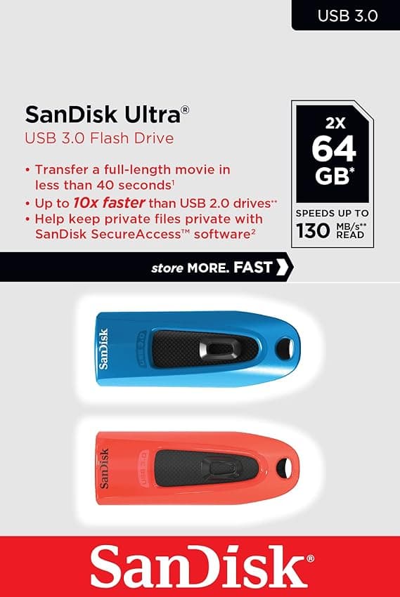 Detalle 2 de SanDisk Ultra de 64 GB USB 3.0 Paquete doble 💾