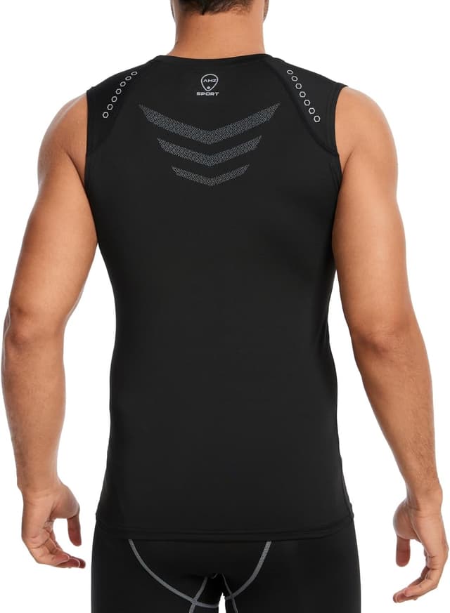 Detalle 2 de AMZSPORT Canotta Compressione Uomo con asciugatura rapida e logo riflettente per palestra, running e training
