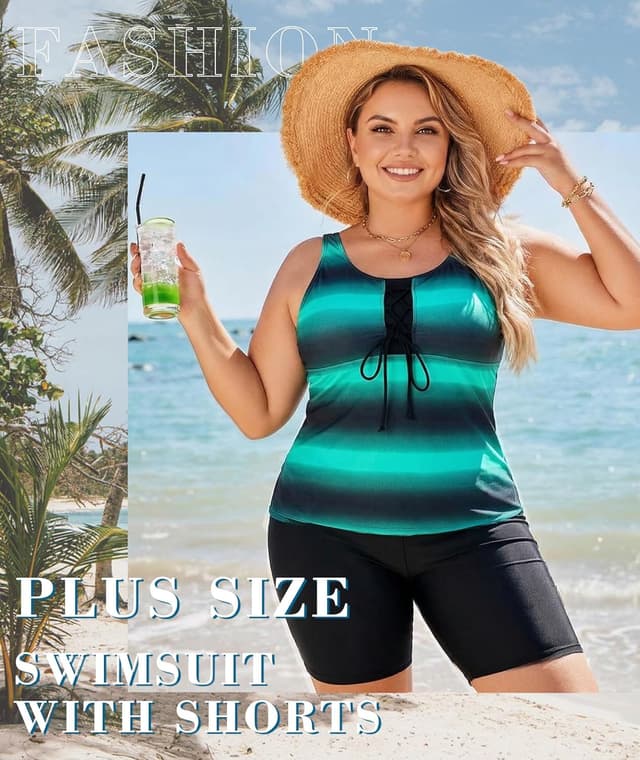Detalle de LALAGEN Women’s 2026 Plus Size Tankini Swimsuit Rash Guard Capris (S–5X)