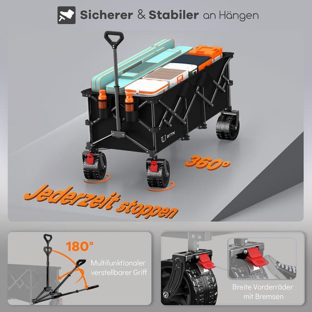 Thumbnail 5 de BTTN XXXL Bollerwagen faltbar 300 L 210 kg Traglast Schwarz