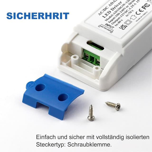 Detalle de 15W 12V Constant Low Voltage LED Power Supply Adapter (1.25A) for LED Strip Lights, G4/MR11/MR16 Bulbs & Ring Doorbell