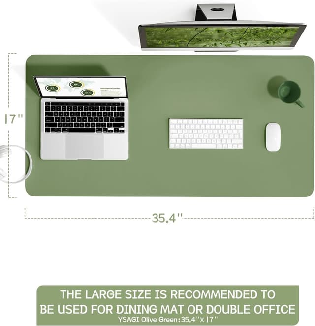 Thumbnail 6 de YSAGi Non-Slip Desk Pad (Waterproof PVC Leather) – 90 x 43 cm Olive Green
