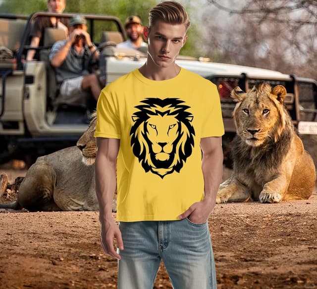 Detalle de Qskall Men’s Lion Face Africa Lions Print T-Shirt – soft, relaxed everyday tee