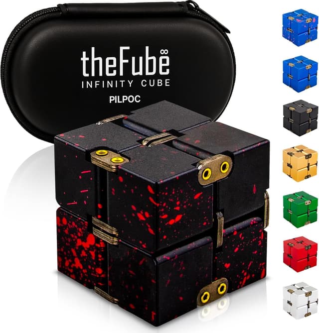 Detalle de PILPOC theFube Infinity Cube Fidget Desk Toy (Aluminum) with Protective Case, Black/Red
