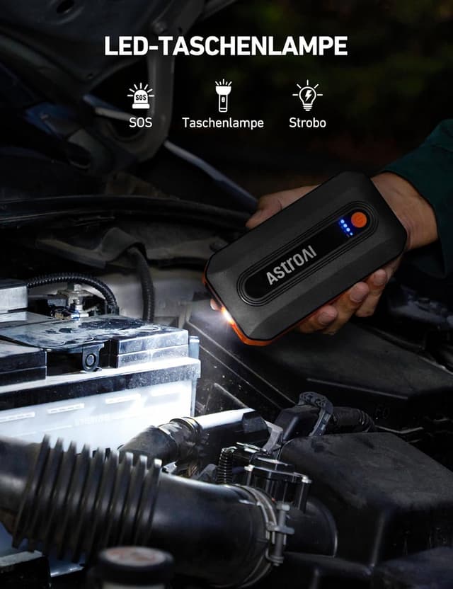 Detalle de AstroAI B8 Starthilfe Powerbank für 12V Autos & Motorräder (für 7,0 L Benzin / 5,5 L Diesel) mit LED