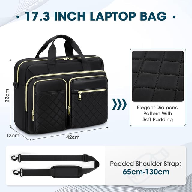 Detalle 2 de RAINSMORE Laptop Bag for Women (17.3 inch) – Large Briefcase, Messenger & Travel Case in Black