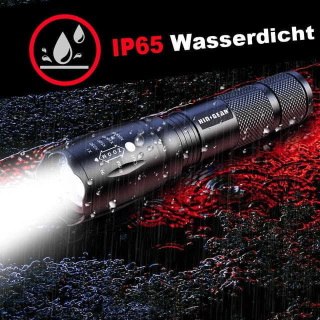 Detalle 2 de HinsGEAR 1 Modus Taschenlampe (4er-Set) – extrem helle LED-Handlampe aus Aluminium, IP65, zoombar