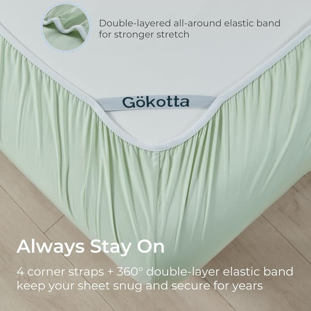 Detalle de GOKOTTA King Size Sheets Set (Tanboocel® Bamboo Rayon) — 6-Piece, 16-Inch Deep Pocket