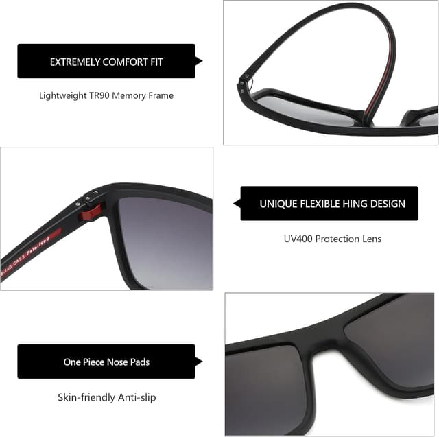 Detalle de ZENOTTIC occhiali da sole polarizzati uomo in TR90 con protezione UV400, montatura leggera quadrata