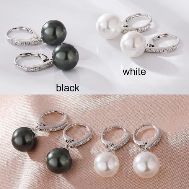 Detalle de jiamiaoi Perlenohrringe aus 925er Silber mit 10 mm Zuchtperle (Hängend, Hebelverschluss)