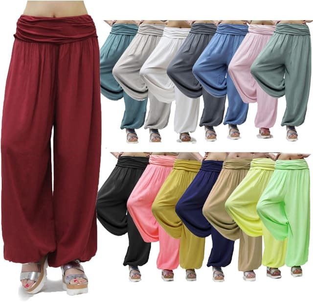 Detalle de Glamexx24 Damen Haremshose aus Viskose – leichte Pumphose im Aladin/Sarouel-Look für Sommer & Freizeit