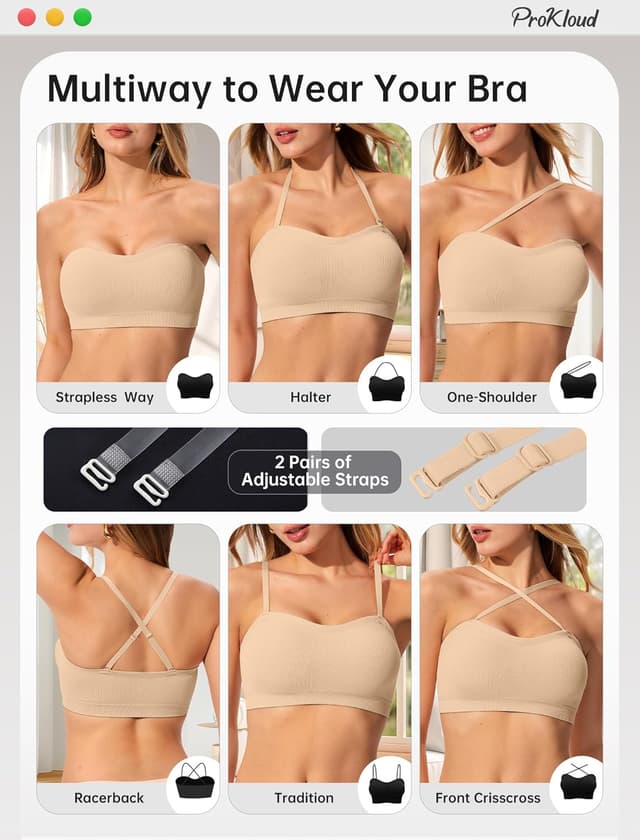 Detalle de ProKloud Strapless Push Up Convertible Bra (Wireless, Silicone Non-Slip Bandeau)