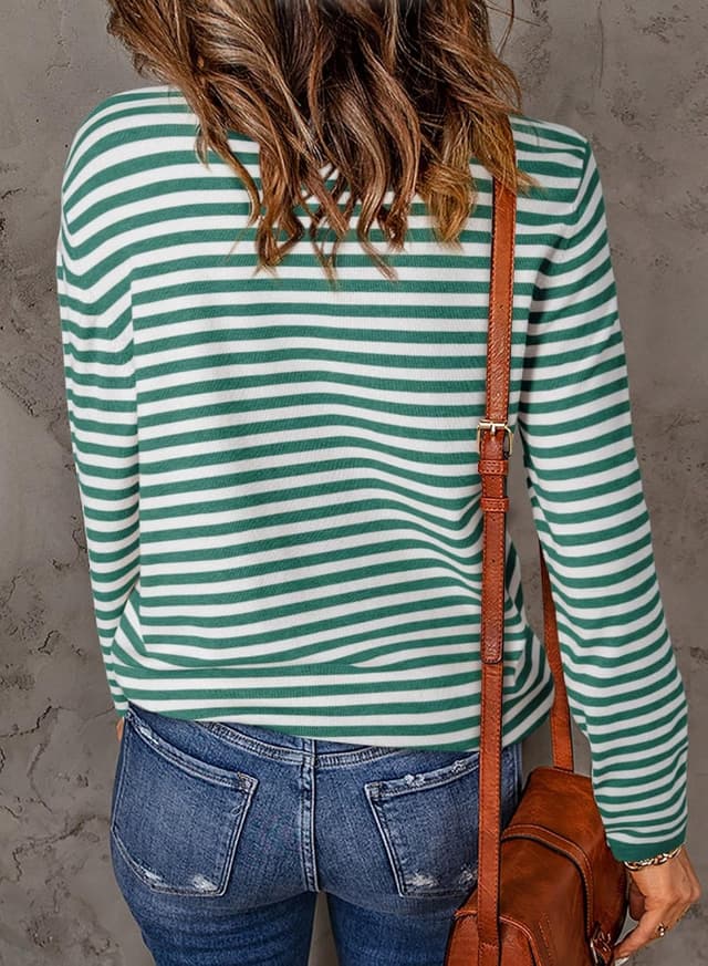 Detalle de Dokotoo women’s striped pullover jumper with half turtleneck, long sleeve knit (UK sizes S–XXL)