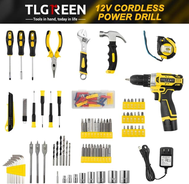 Thumbnail 4 de TLGREEN Perceuse à percussion sans fil 12V — Coffret 138 pièces