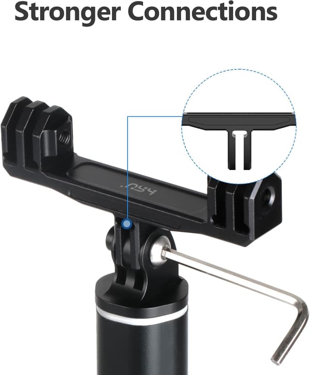 Detalle de HSU Aluminium Twin Dual Mount for GoPro – double adapter for Hero 13/12/11/10/9/8/7/6/5/4/3 & action cameras