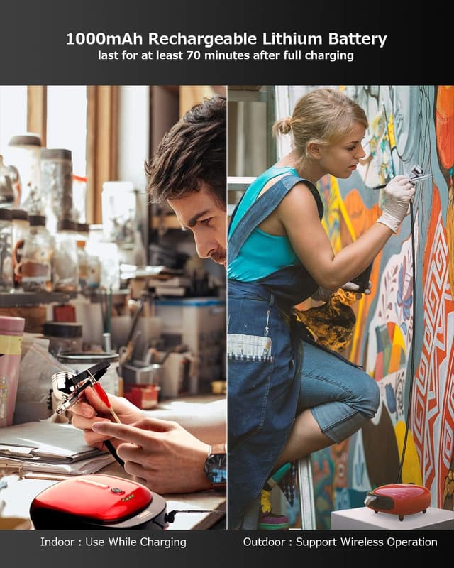 Thumbnail 6 de Oasser Dual Action Airbrush Compressor Kit with Rechargeable 1000mAh Battery (0.3mm nozzle, 3 pressure modes)