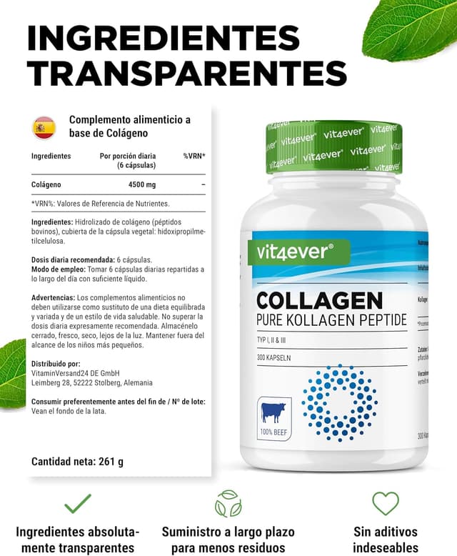 Thumbnail 5 de Colágeno 300 Cápsulas 💊 4500mg Péptidos Bioactivos Vitaminas