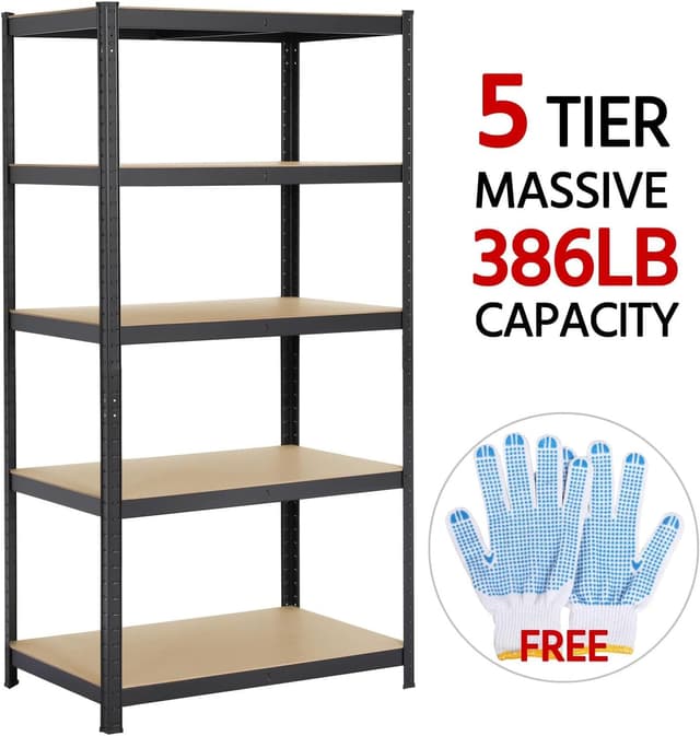 Detalle de Yaheetech 5-Tier Heavy Duty Metal Garage Storage Shelves (90x60x180 cm) – Adjustable Rack Shelf Unit, Black