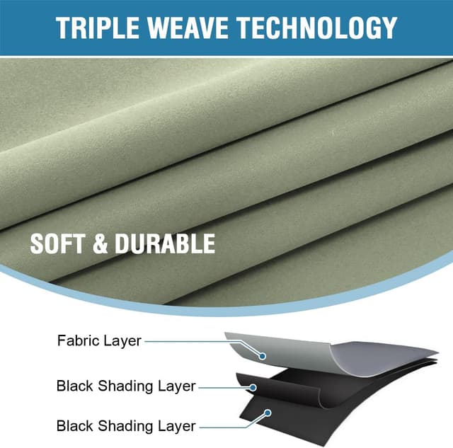 Detalle de BellaHills 100% blackout pencil pleat curtains (2 panels) in Light Sage, with black liner