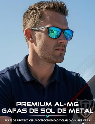 Detalle 2 de ATTCL Hombre gafas de sol polarizadas Al-Mg con UV400 (CAT 3) 8587, marco super ligero azul