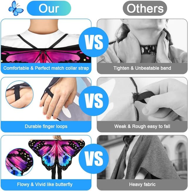 Detalle 2 de Aomig Ali di Farfalla per Bambini (Costume Fata) con Maschera e Clip – Viola + Blu