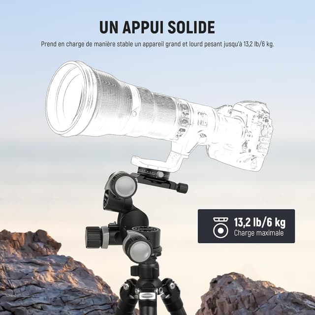 Detalle de NEEWER TH15 : tête de trépied 3 axes panoramique à engrenages (jusqu’à 6 kg) avec plaque QR Arca 360°