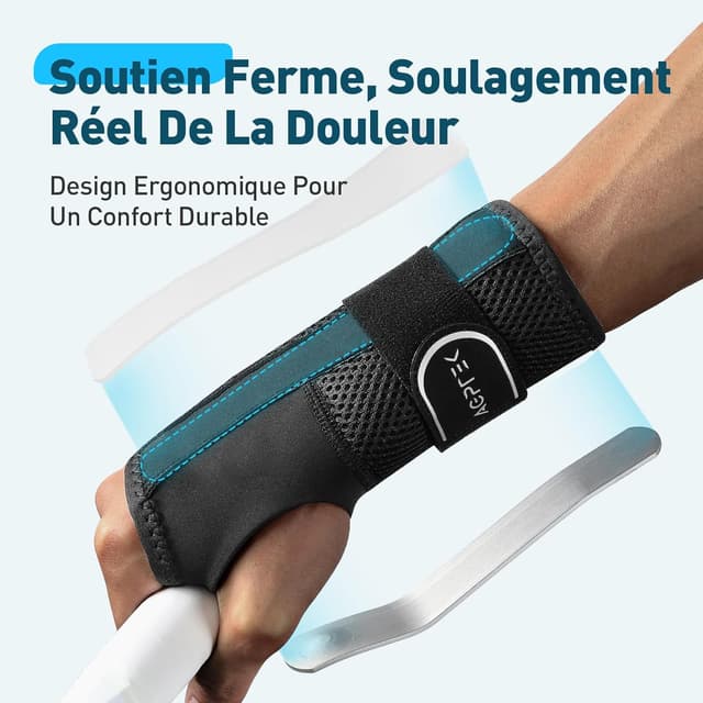 Detalle de AGPTEK Attelle poignet droit avec 2 plaques aluminium (S/M) pour canal carpien, tendinite et entorses