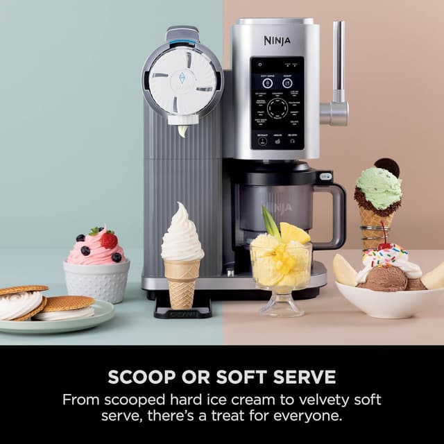 Detalle de Ninja CREAMi Scoop and Swirl Soft Serve and Ice Cream Maker (NC701UK) with 2× 480ml tubs and 13 functions