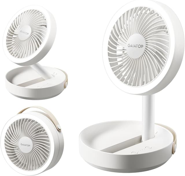 Detalle de Gaiatop Foldable Small Desk Fan (6000mAh) with LED Night Light – portable desktop fan for bedroom, office and travel