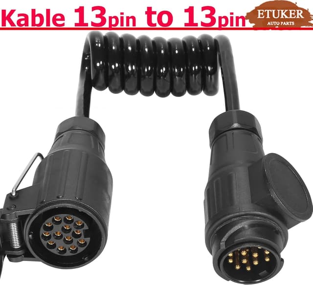Detalle de ETUKER 13-pin 1.1m Trailer Extension Spiral Cable (male to female) for 12V towbar wiring