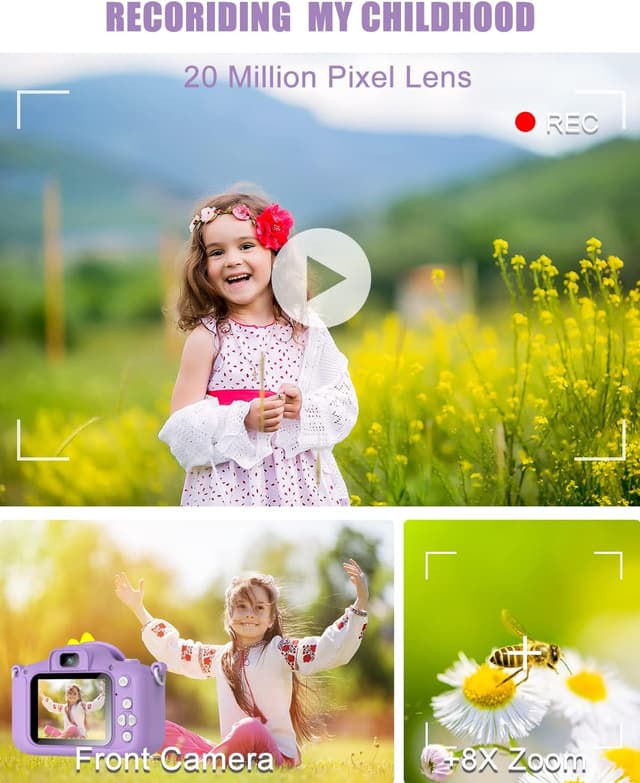 Detalle 2 de Hangrui Kids Camera (20MP) with Dual Lens, 2-inch IPS Screen, 1080P Video and Shockproof Silicone Case (Purple)