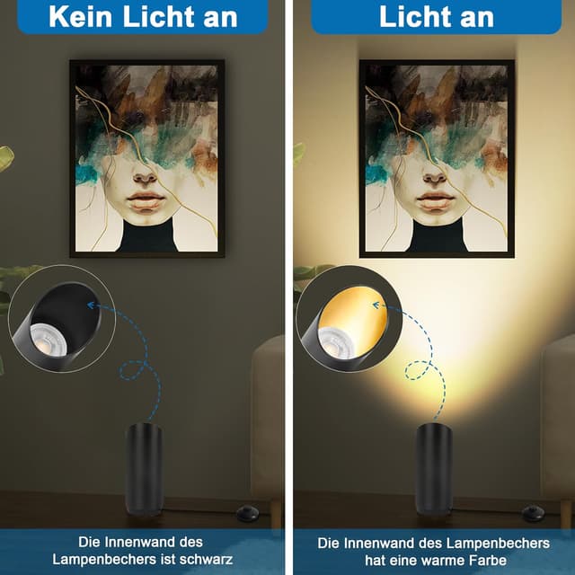 Detalle 2 de HUAEU Foco LED de 6W 🛋️ Luz cálida, interruptor, negro 1U