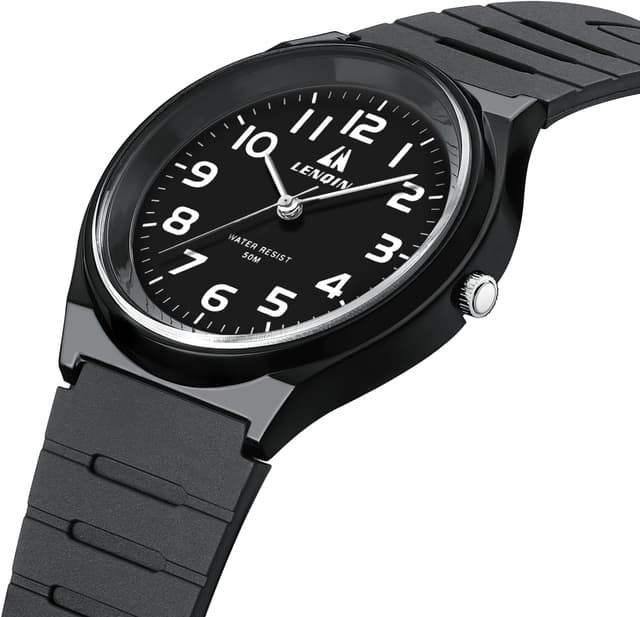 Detalle de LN LENQIN men’s analog quartz watch with silicone strap – 30M waterproof fashion casual