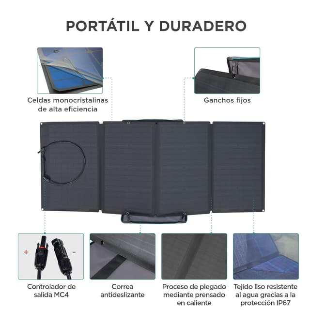 Detalle 2 de ECOFLOW Panel Solar 160W Plegable IP67 para Autocaravanas ☀