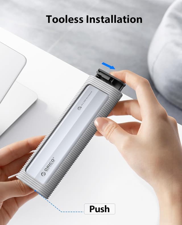Detalle de ORICO Boîtier SSD M.2 NVMe sans outil AXM2 (USB 3.2 10Gbps) avec protection silicone et dragonne