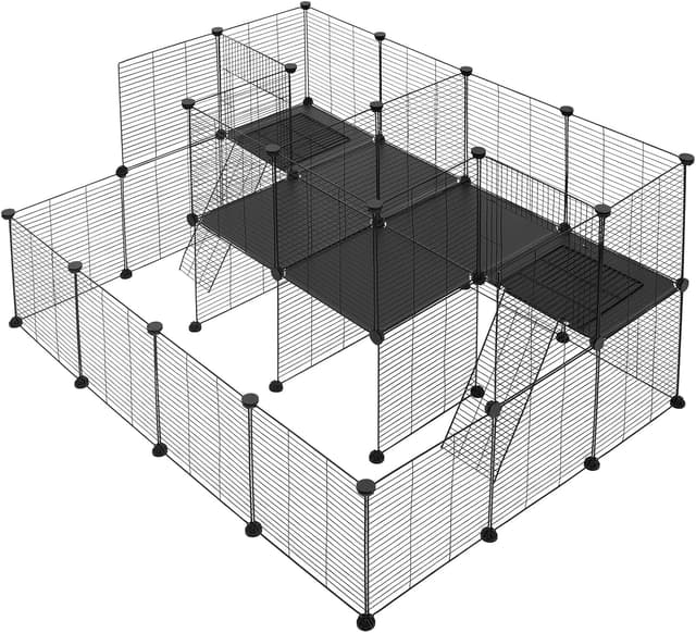 Detalle de EUGAD Freigehege für Kaninchen & Kleintiere mit Tür und Leiter (145x108x72 cm) – modulares Metallgitter-DIY-Gehege