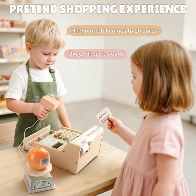 Thumbnail 5 de Dreamon Caisse Enregistreuse Enfants Bois 12 pièces