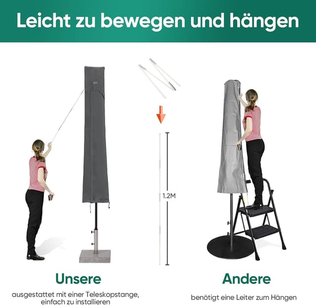 Detalle de Sekey Sonnenschirm Schutzhülle mit Stab für Ø 350 cm (200x300 cm) – wasserdicht mit Belüftungsöffnungen