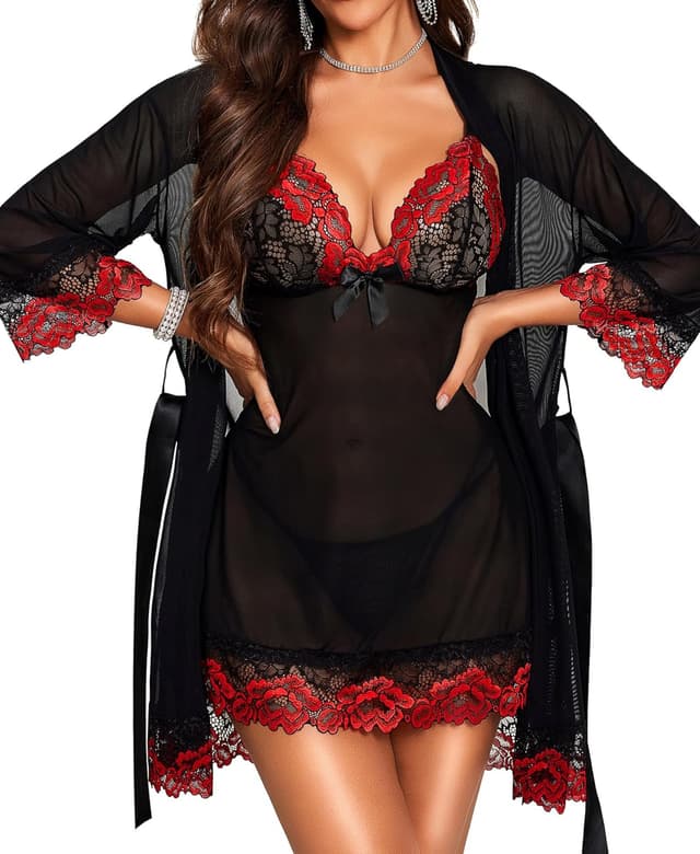 Detalle 2 de RSLOVE nuisette dentelle femme 3 pièces