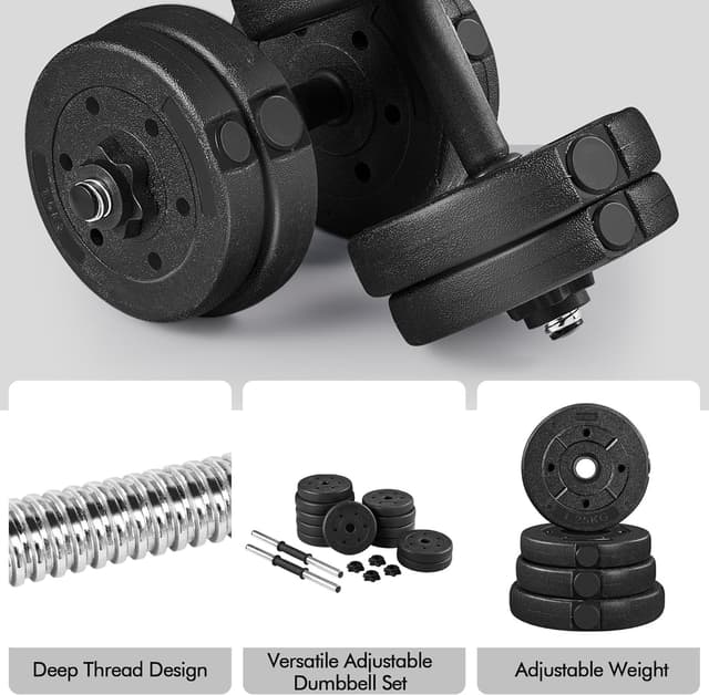 Detalle de Yaheetech set di 2 manubri regolabili con piastre (15 kg) e diversi pesi, nero