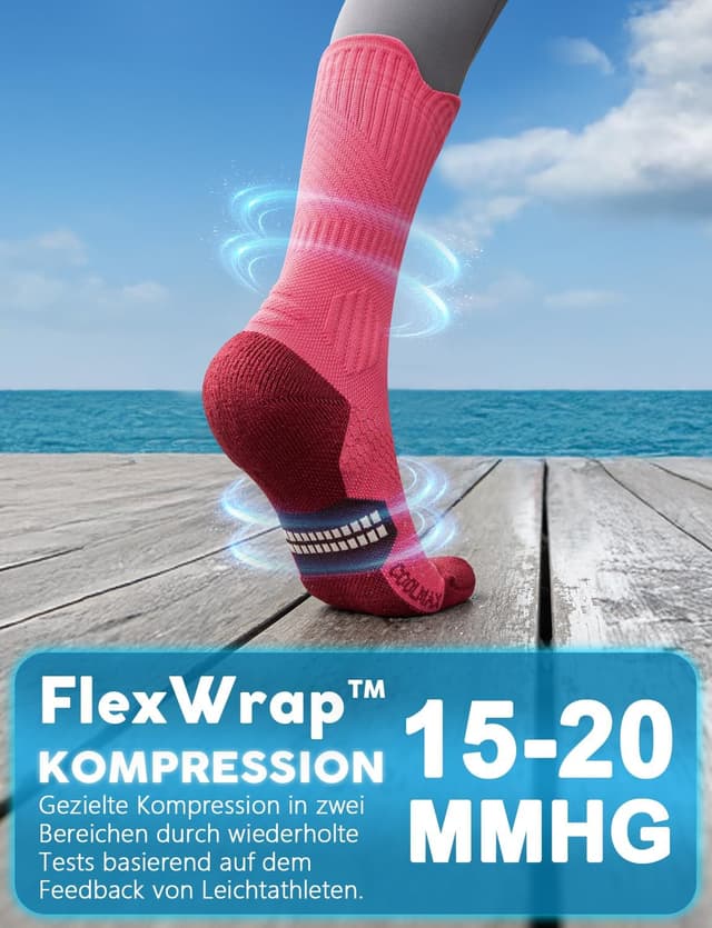 Detalle de Juclise Bambus Kompressions-Laufsocken (15–20 mmHg) – Coolmax, atmungsaktiv & anti-Blasen im 3er-Pack