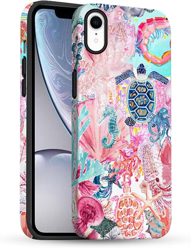 Detalle de TUUTPU Hybrid-Hülle für iPhone XR mit 2-Lagen-Schutz und Schildkrötenmuster