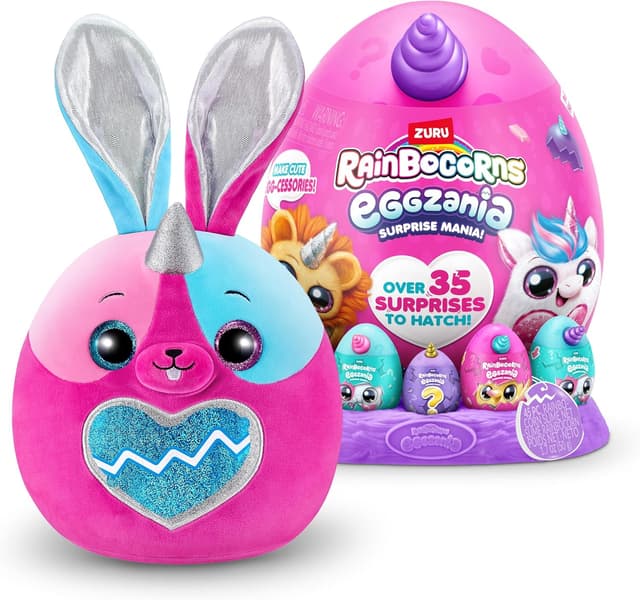 Detalle de Rainbocorns Eggzania Surprise Mania Bunnycorn – Plüschtier mit über 20 Überraschungen und Zubehör