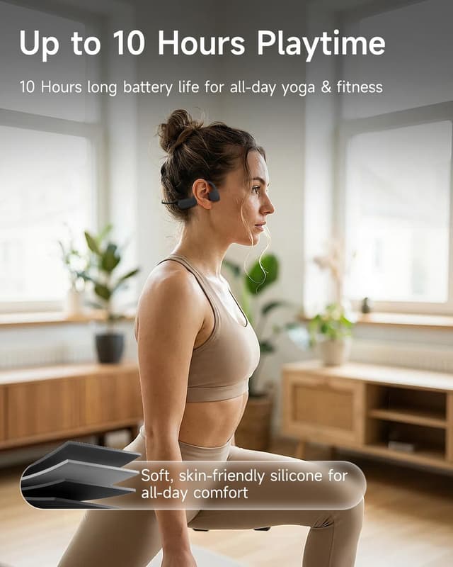 Detalle de Rhyfell Knochenschall-Schwimm-Kopfhörer mit IP68, 32‑GB MP3-Player & Bluetooth 6.0